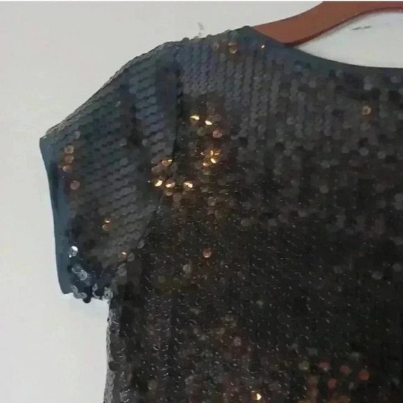 August Silk Womens Elegant Black Sequin Short Sleeve Top - Picture 2 of 12